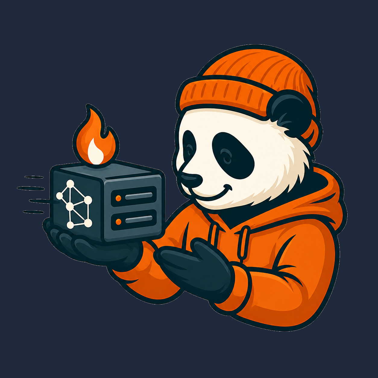Vector Panda mascot holding a server cube, a small decorative element next to the quickstart heading